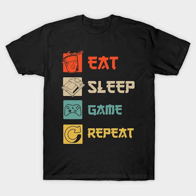 Eat sleep game repeat retro vintage colors style T-Shirt by Lyume